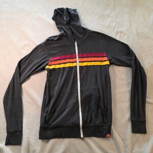 Yo Colorado Mens Charcoal Gray Retro Stripe Full Zip Hoodie Colorado Logo Small